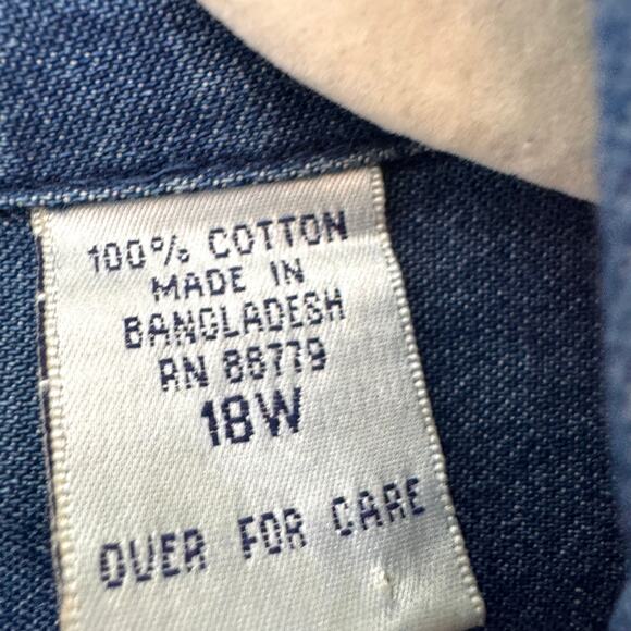 Lemon Grass Vintage Womens Button Denim Shirt Size 18W Floral Embroidered Blue - Picture 3 of 9